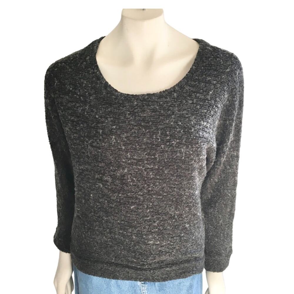 TRESICS Boucle Knit Dolman Sleeve Sweater in Charcoal Gray Wool blend SZ M